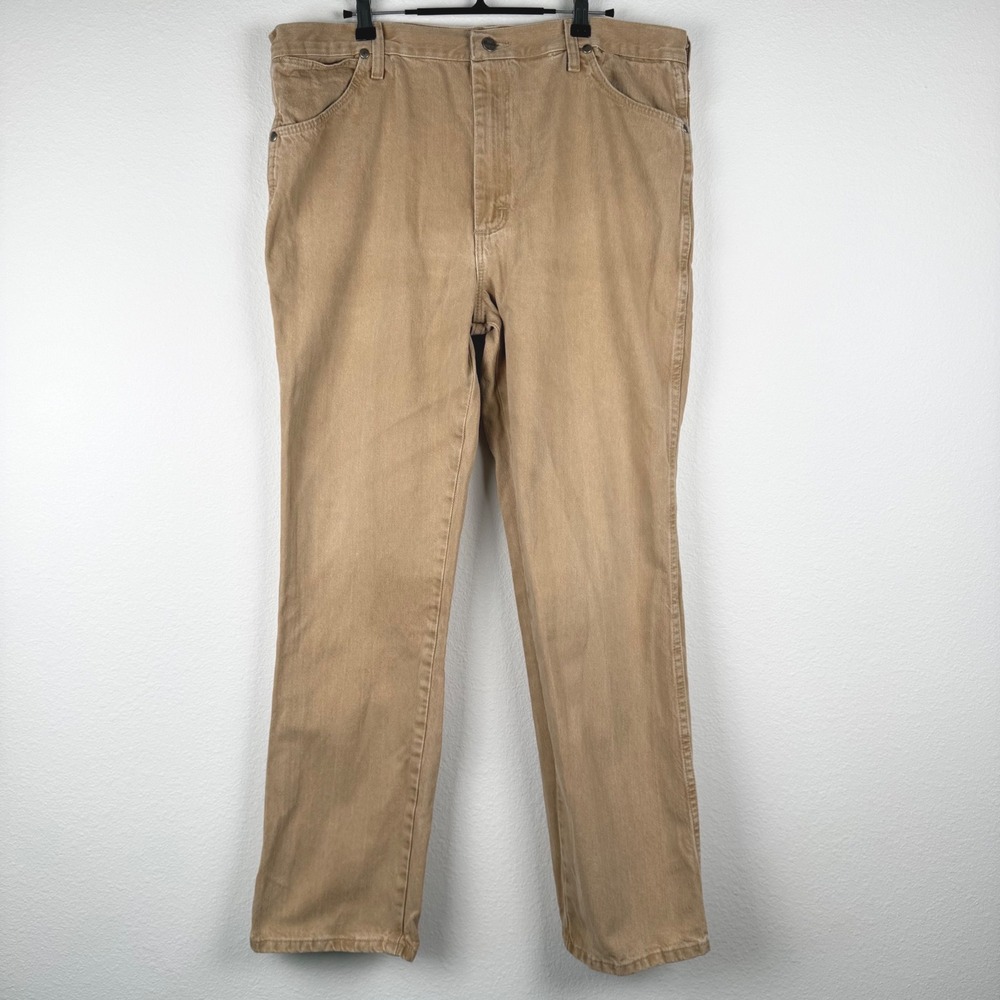 Wrangler Pants Mens 38x32 Tan Excellent Workwear Casual Outdoor Twill Straight